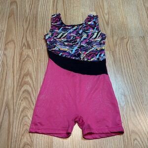 Girls Gymnastics Leotard Biketard Size 120‎ Pink Black Colorful Dance
